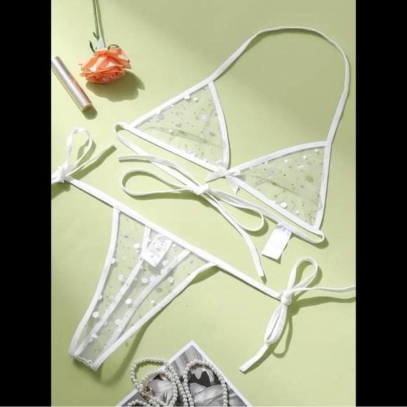 White & Gold, Dotted, Lingerie Set - Picture 3 of 9